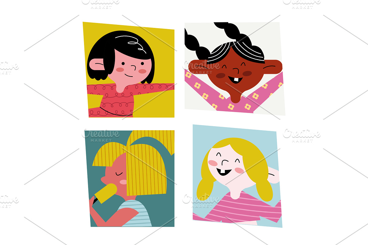 happy little girls kids characters, a Person Illustration by studiogstock