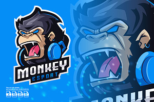 Monkey Mascot Esport Logo, a Branding & Logo Template by prps.std