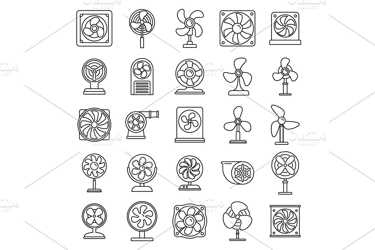 Ventilator fan icons set, outline, a Technology Illustration by Ylivdesign