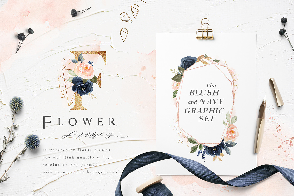 Blush & Navy-Watercolor Graphic Set, a Decorative Illustration by ...