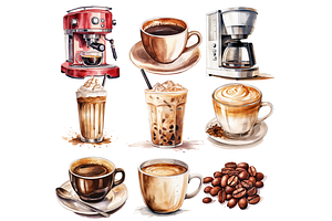 Watercolor Coffee Lover Clipart Set