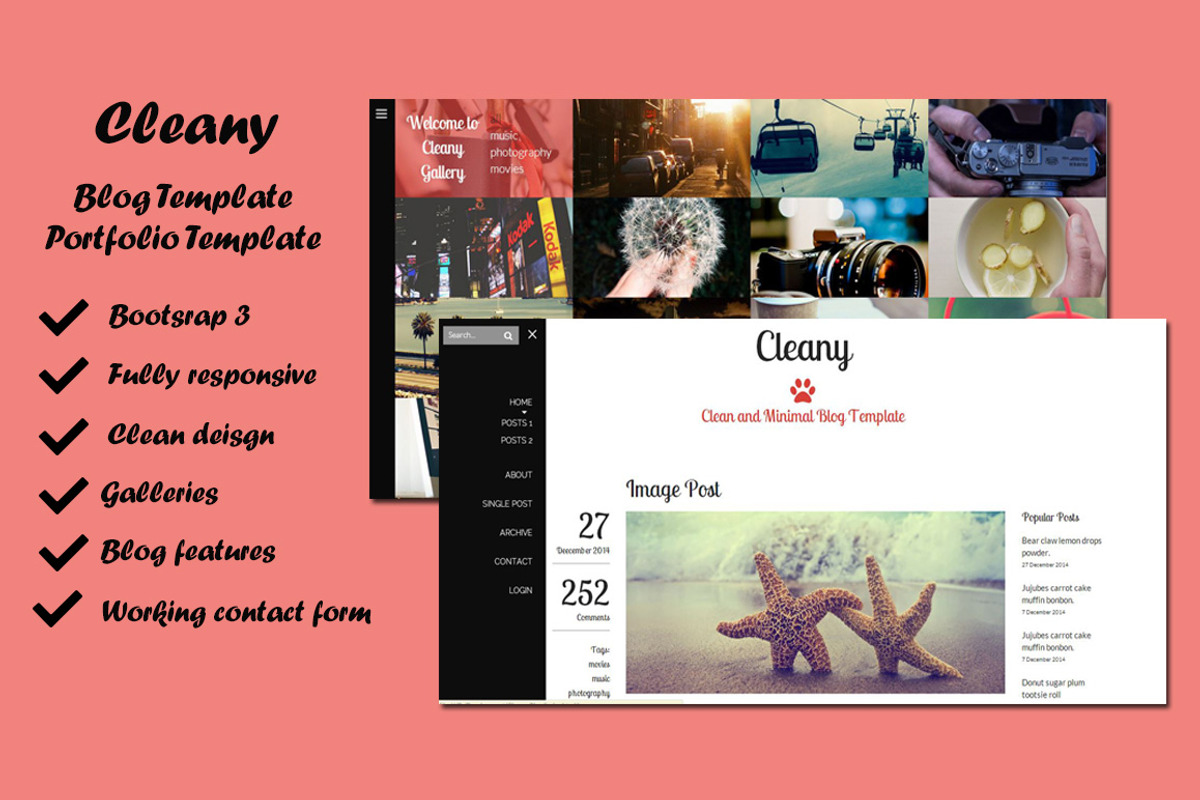 Cleany - Blog/Portfolio Template, a Bootstrap Template by themeMatch (Photo 1 of 3)