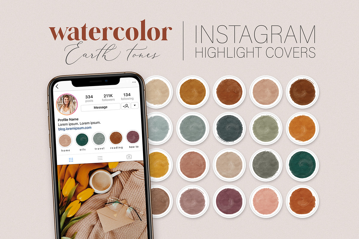 Earthy Watercolor Instagram Covers, a Social Media Template by Indie Grace Design (Photo 1 of 2)