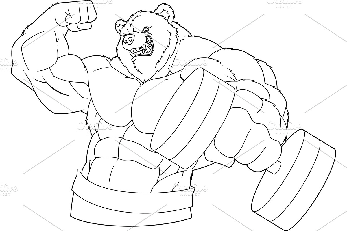 Outlined Hardcore Gym Bear, an Illustration by HitToon