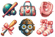 Watercolor Retro Girly Baseball Clip, an Illustration by Designworld (Thumbnail 4 of 7)