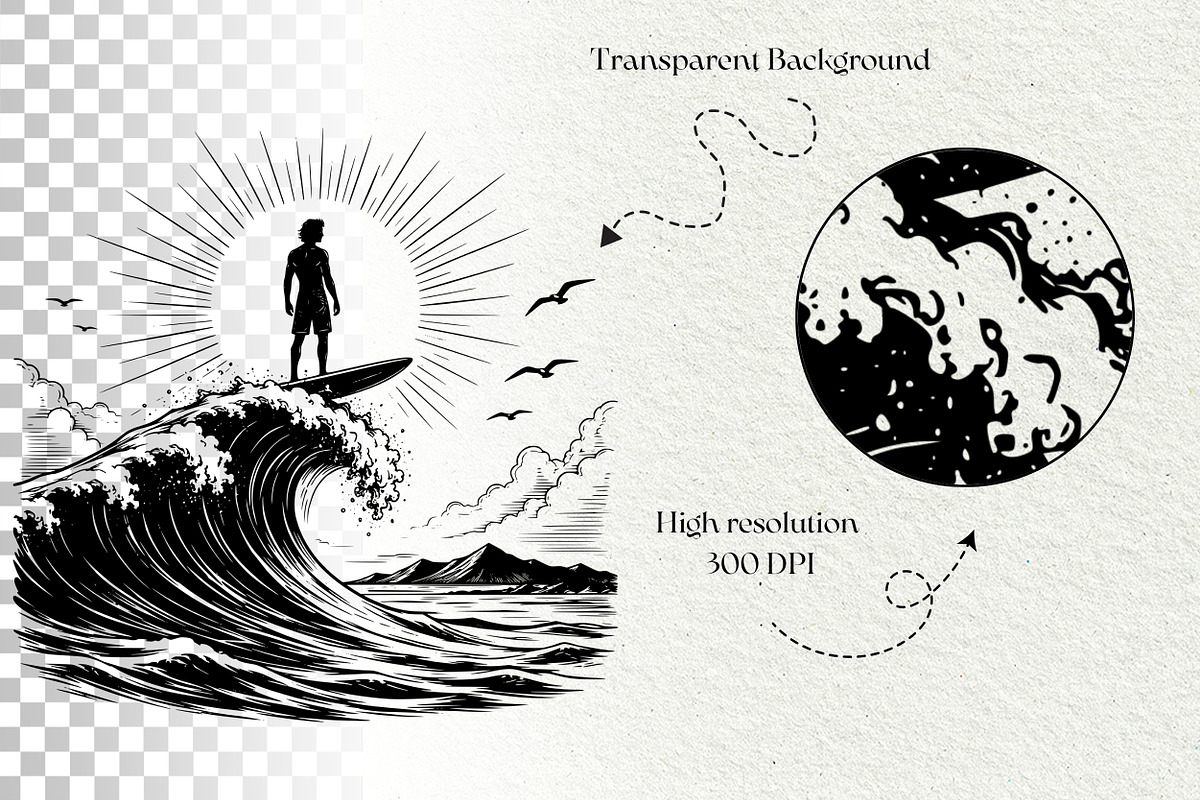 Surfing Scenes Ocean Graphics, a Sport Illustration by DENIDigitalArtSudio (Photo 7 of 7)