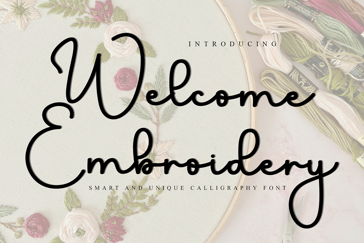 Welcome Embroidery, a Handwritten Font by FreshTypeINK (Photo 1 of 8)