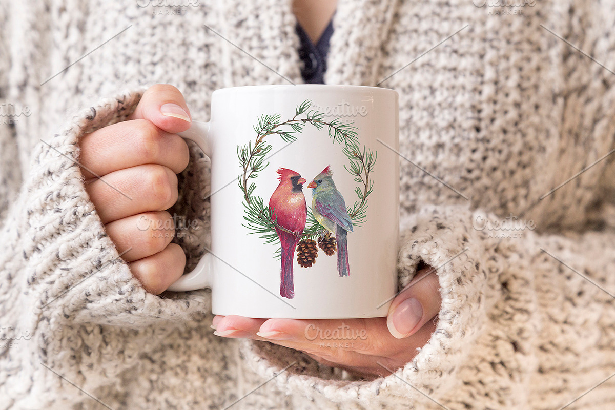 cardinal christmas watercolor, a Decorative Illustration by Art & Things (Photo 5 of 11)