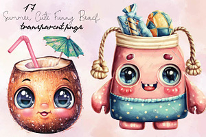 Summer Cute Funny Beach Day Clipart, an Illustration by SVGArt