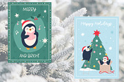 Cute Penguin Clipart & Winter Cards, an Animal Illustration by danceyourlife (Thumbnail 4 of 12)