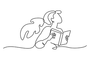 Young woman holds book in hands, a Seasonal Illustration by Valenty