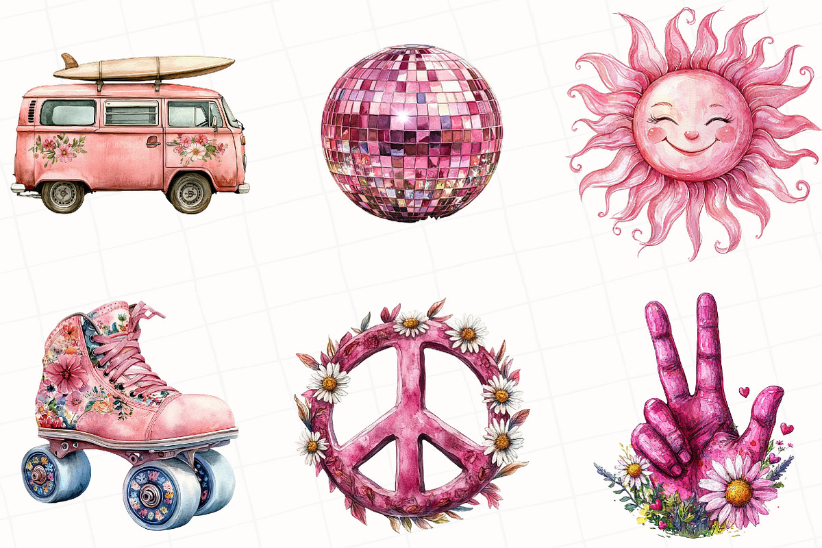 Pink Groovy Summer Clipart, an Illustration by OK Design (Photo 5 of 5)