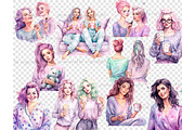 Pajama Party Girls Clipart Lazy Day, a Person Illustration by GlamArtZhanna (Thumbnail 5 of 5)