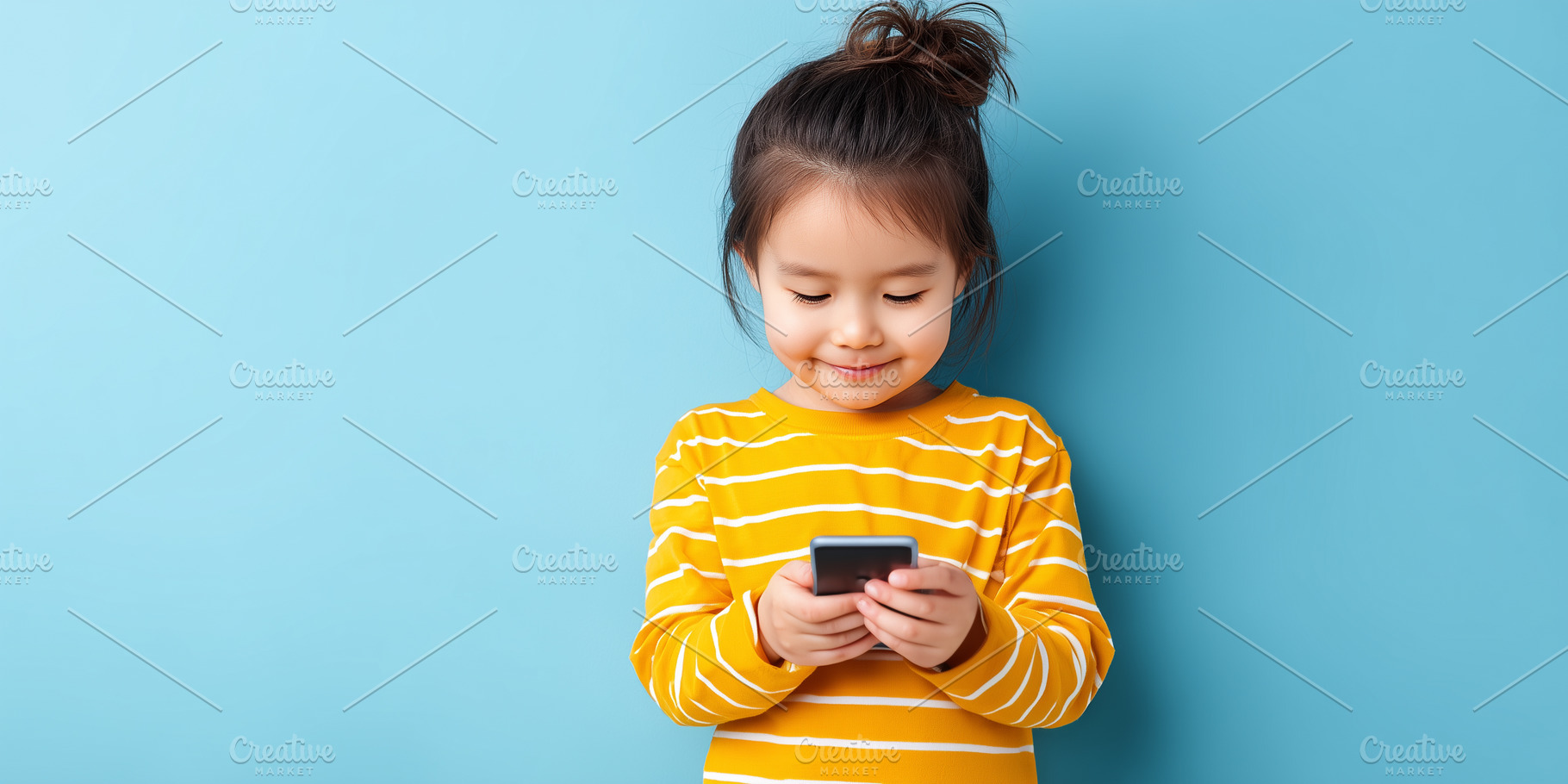 Young girl in yellow striped shirt, a Technology Photo by MistyDay