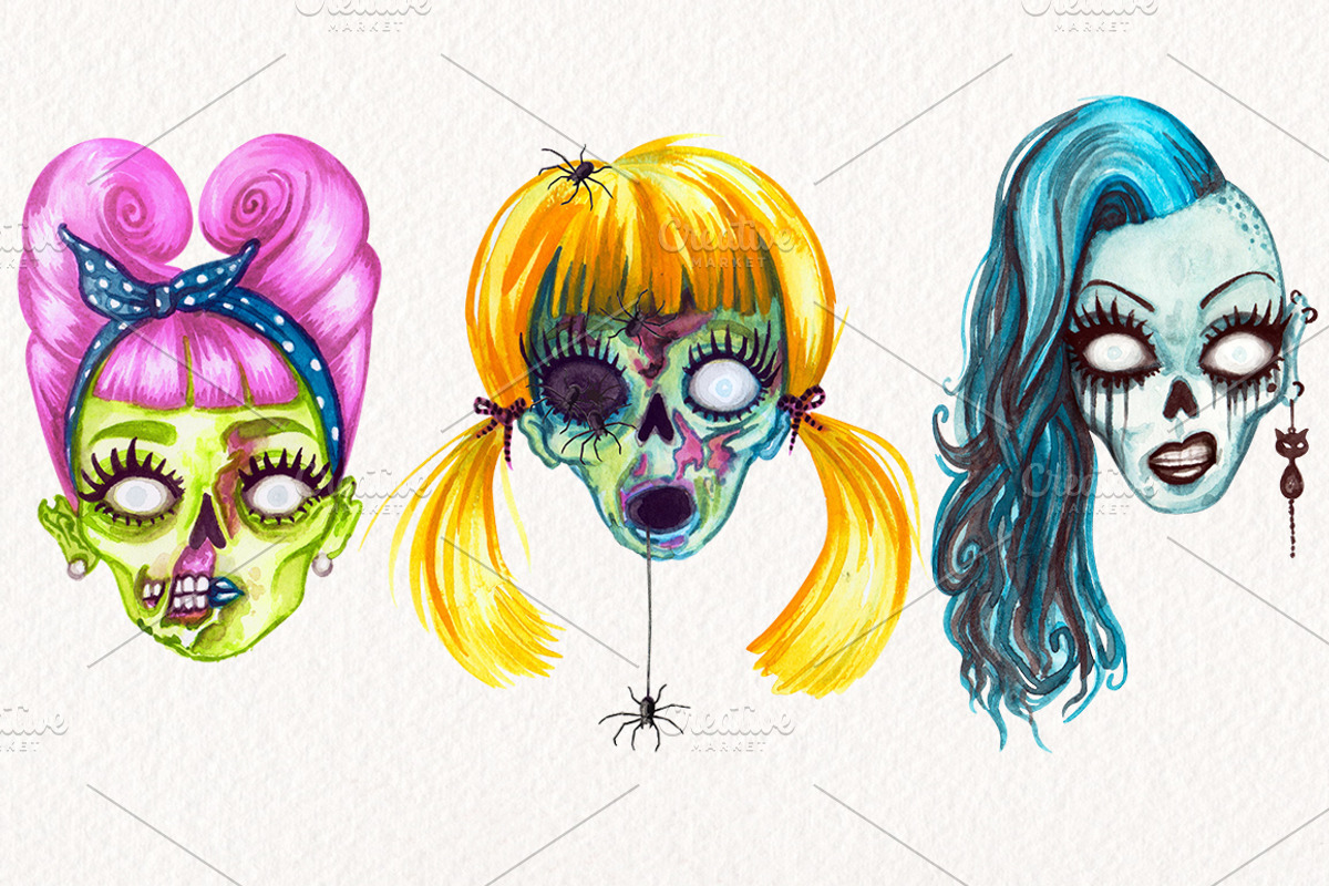 Watercolor Zombie Heads, an Illustration by Dapper Dudell (Photo 2 of 4)