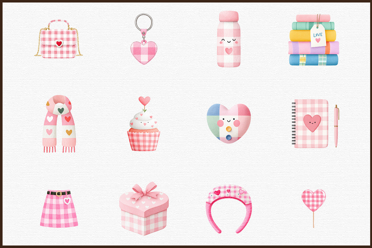 Cute Plaid Preppy Valentine Clipart, an Illustration by Sublimation Artist (Photo 3 of 6)
