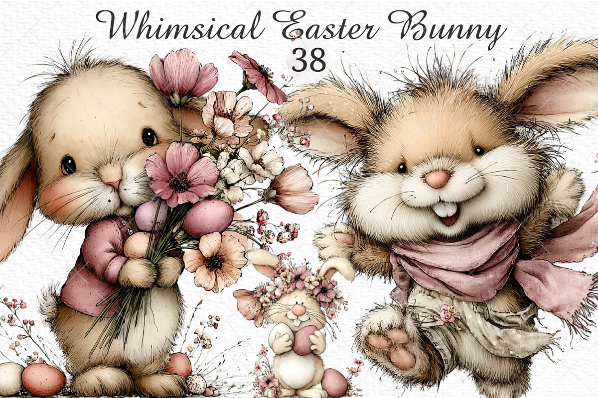 Whimsical Easter Bunny Clipart, an Illustration by Craft Nest (Photo 1 of 11)