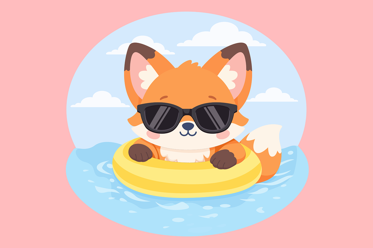 Cartoon Fox Relaxing at the Beach, an Animal Illustration by Artpon Illustration (Photo 3 of 3)