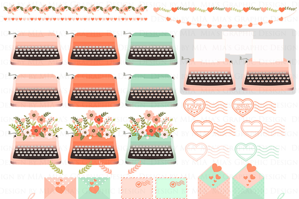 Love Typewriter Peach and Green, an Illustration by Mia's Graphic Design (Photo 4 of 9)