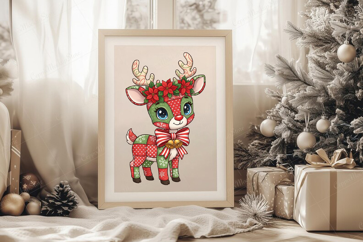 Christmas Deer Patchwork PNG, an Illustration by Libby Wishes (Photo 3 of 8)