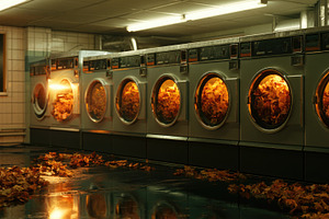 Surreal Halloween laundromat with glowing autumn leaves, a Food & Drink Photo by José Manuel Gelpi
