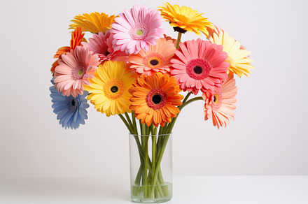 Bouquet of gerbera flower in vase on white background, a Nature Photo by AlyaAnd