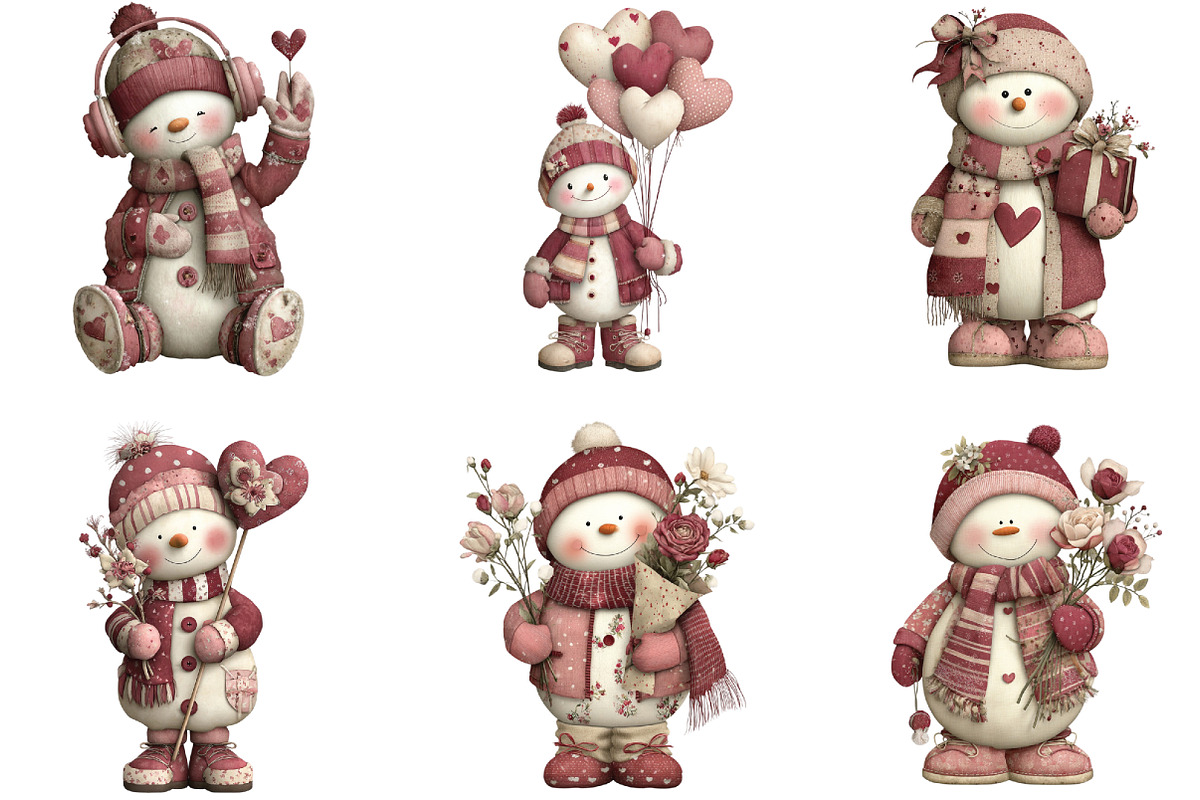 Whimsical Valentine Snowmen Clipart, an Illustration by CraftArtStudio (Photo 4 of 6)