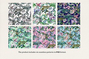 Island Flora. Seamless Patterns