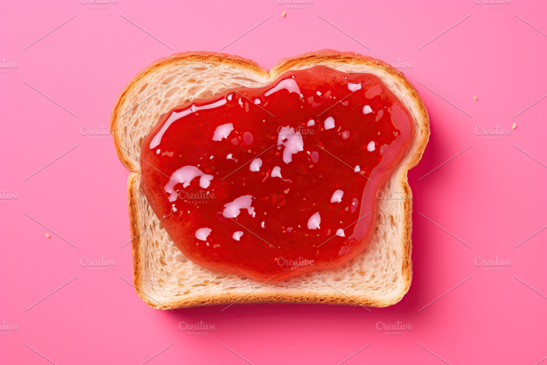 Toasted bread with sweet jam on pink background, a Food & Drink Photo by AlyaAnd