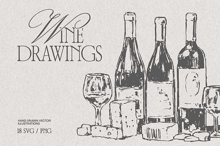 Wine Bottle Vector Illustrations, a Food Illustration by TheMountBirdStudio