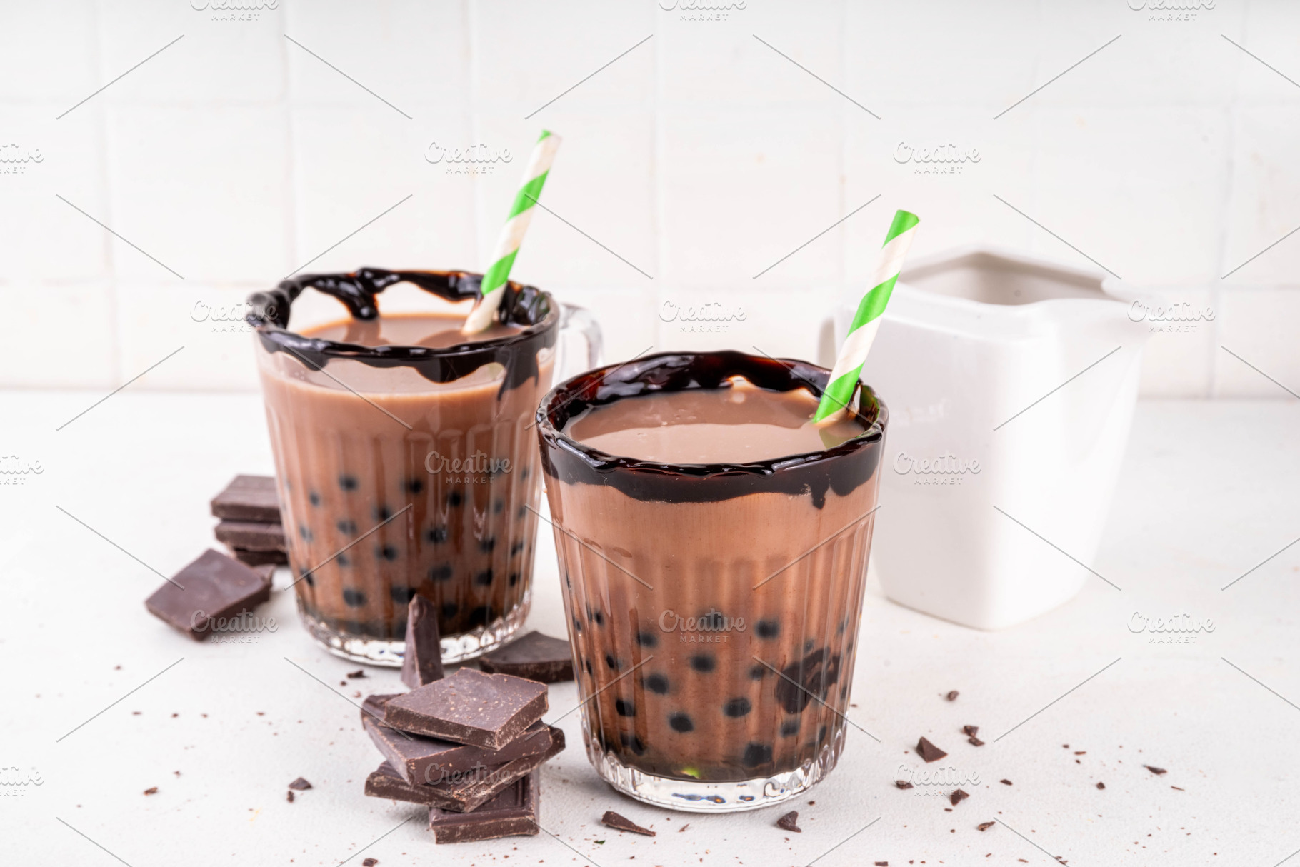 Sweet and tasty hot chocolate bubble tea,, a Photo by Rimma