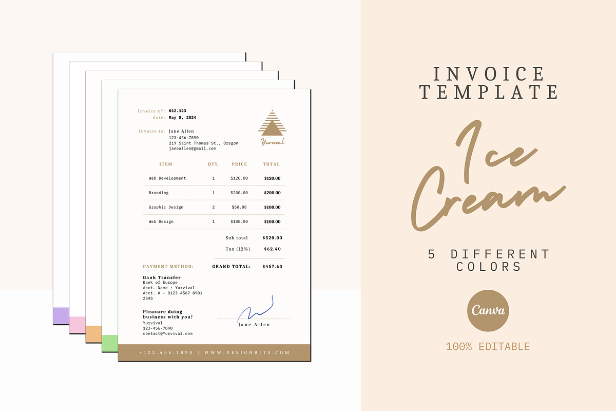 INVOICE CANVA TEMPLATE, a Print Template by The Little Lily Studio (Photo 1 of 5)