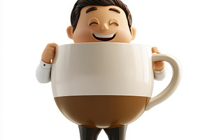 Happy businessman inside a coffee cu, an Abstract Photo by Pixeness Studio