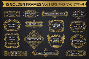 15 Golden Frames Backgrounds Set #1