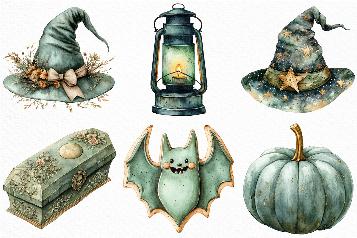 Watercolor Sage Green Halloween PNG, an Illustration by Craft Nest (Photo 2 of 6)