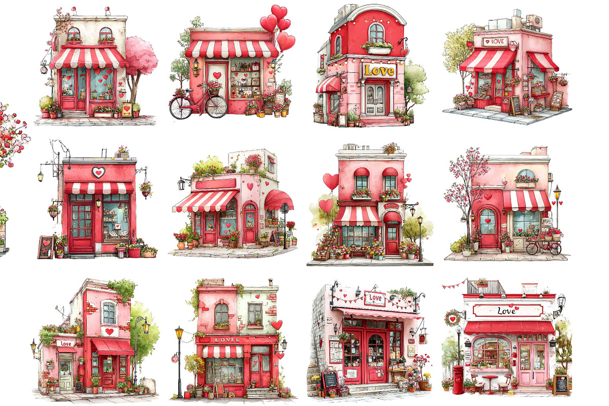 Cute Valentine Shop Clipart, an Illustration by DreamArtGraphic (Photo 2 of 4)