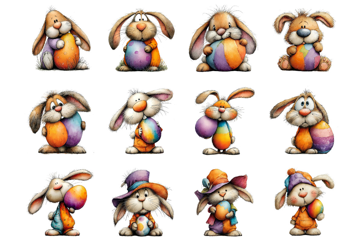 Funny easter bunny clipart, an Illustration by SinaCreation (Photo 2 of 11)