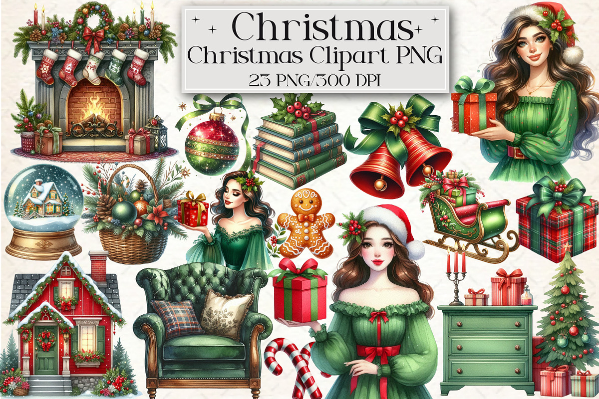 Watercolor Classic Christmas Clipart, an Illustration by Libby Wishes (Photo 1 of 9)