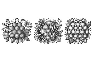 honeycomb engraving set vector, an Illustration by AlexArt