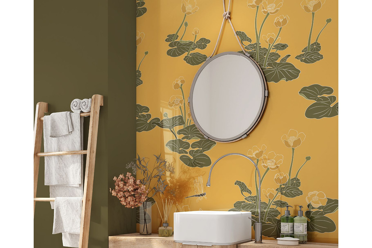 Water Lilies and Dragonflies Pattern, a Pattern Graphic by MouseGrey (Photo 6 of 13)
