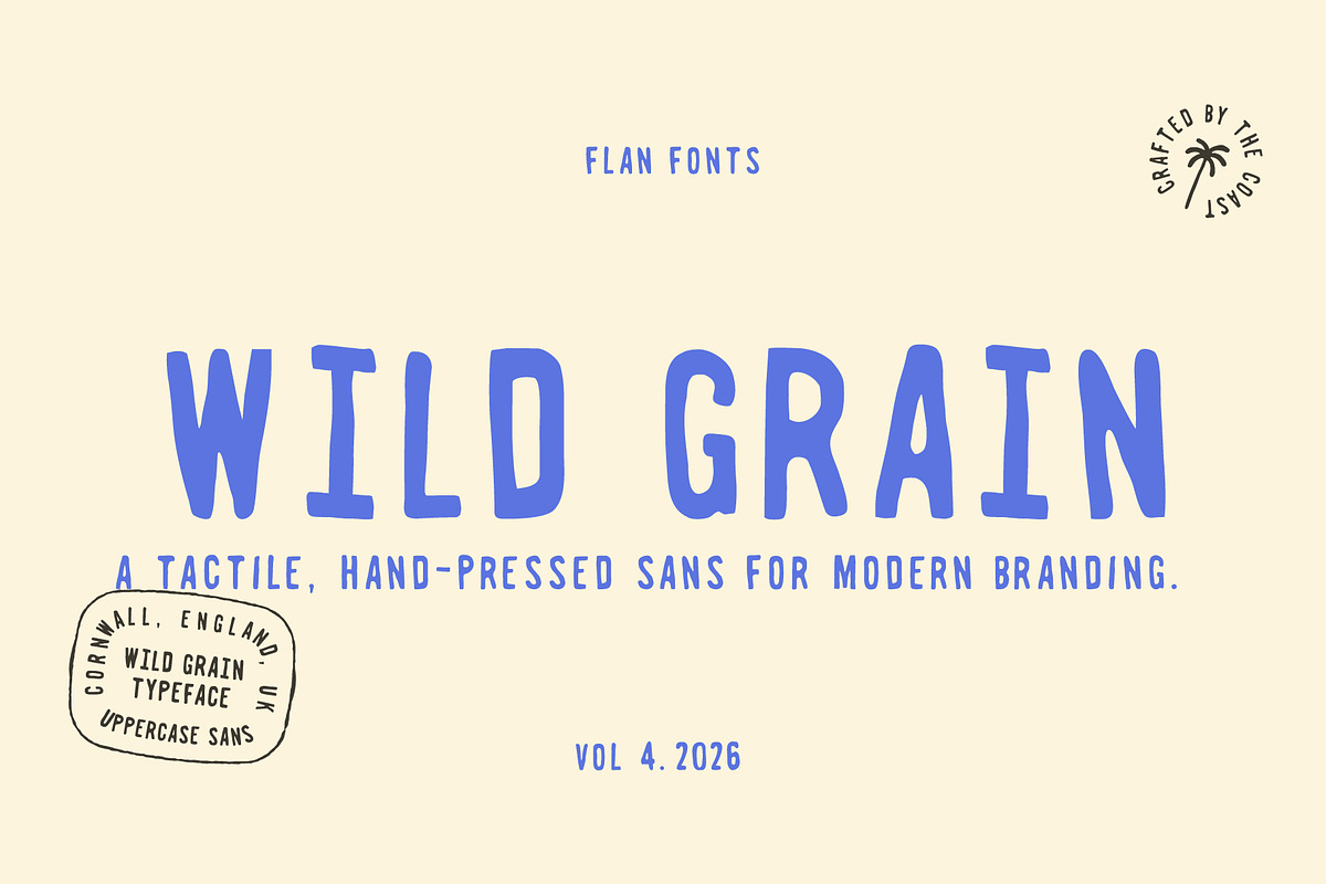 Wild Grain | A Bold Retro Stamp Sans, a Sans Serif Font by Courtney Flannagan Design (Photo 1 of 7)