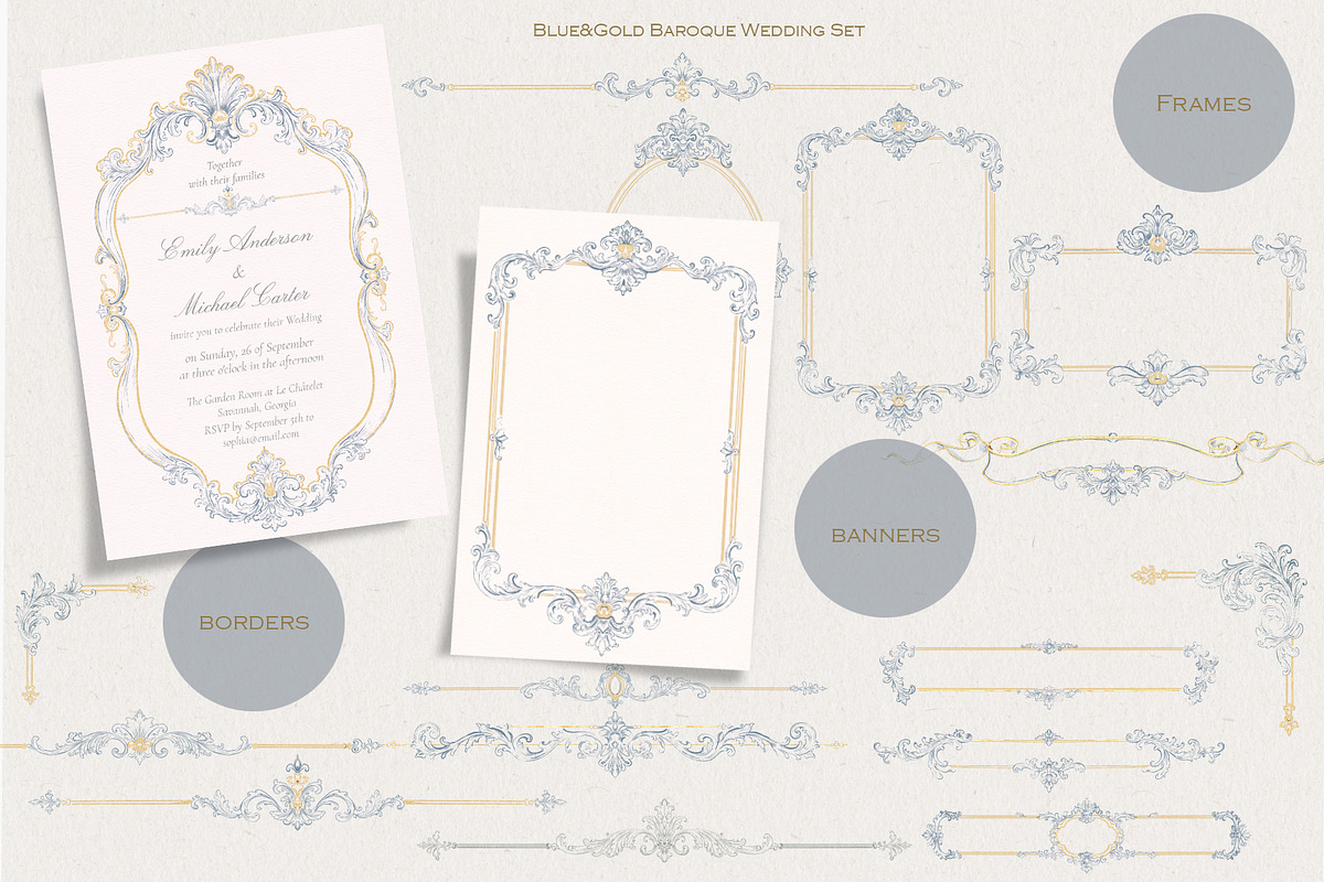 Blue&Gold Baroque Wedding Set, a Decorative Illustration by AlenaVlasko stock Market (Photo 1 of 9)