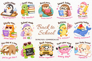 Animals Back to School Clipart PNG, an Animal Illustration by SugarCloudStudioArt