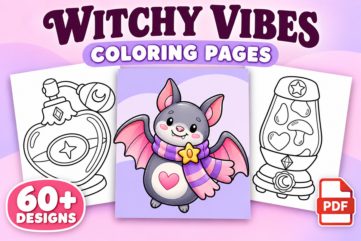 Witchy Vibes Coloring Pages Vol. 3, a Seasonal Illustration by Inkivelle Studio (Photo 1 of 3)
