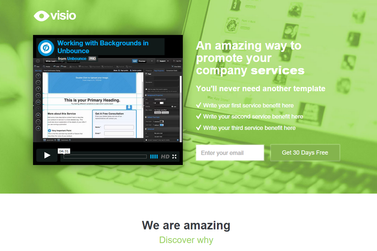 Visio Unbounce Landing Page + PSD, a Landing Page Template by LanceMedia (Photo 5 of 5)