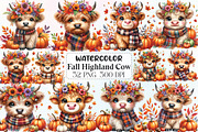 Autumn Fall Highland Cow Clipart, an Illustration by CraftArtStudio (Thumbnail 1 of 6)