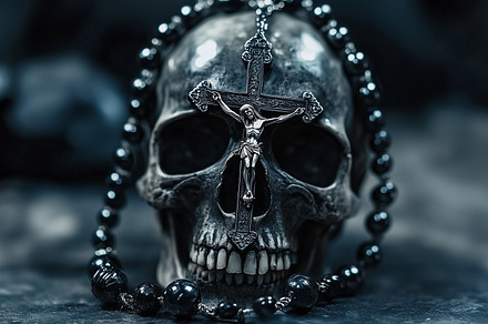 Skull with rosary and cross, a Wallpaper Photo by MistyDay