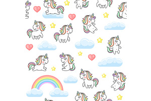 Cute Unicorns And Hearts Seamless