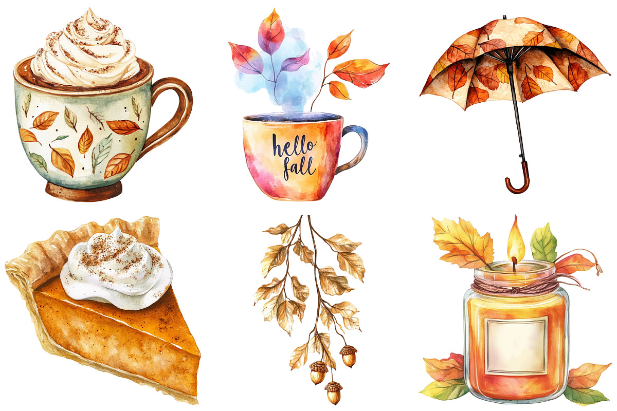Watercolor Autumn Vibes Clipart, an Illustration by Craft Nest (Photo 3 of 6)