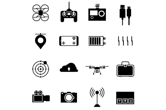 Uav Accessories Black Vector Icons
